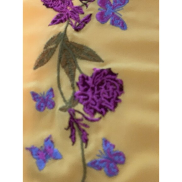 Embroidered Sheer Floral Tunic Pockets Tie at Neck Lantern Sleeves XL Yellow - Picture 10 of 10